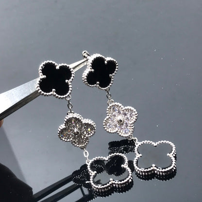 [⭐Glow]CLOVER 3 MOTIF DIAMOND ONYX SILVER EARRINGS