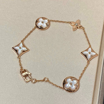 [⭐Glow]STAR AND SUN 5 MOTIF MOP PINK GOLD BRACELET