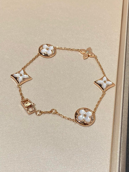 [⭐Glow]STAR AND SUN 5 MOTIF MOP PINK GOLD BRACELET