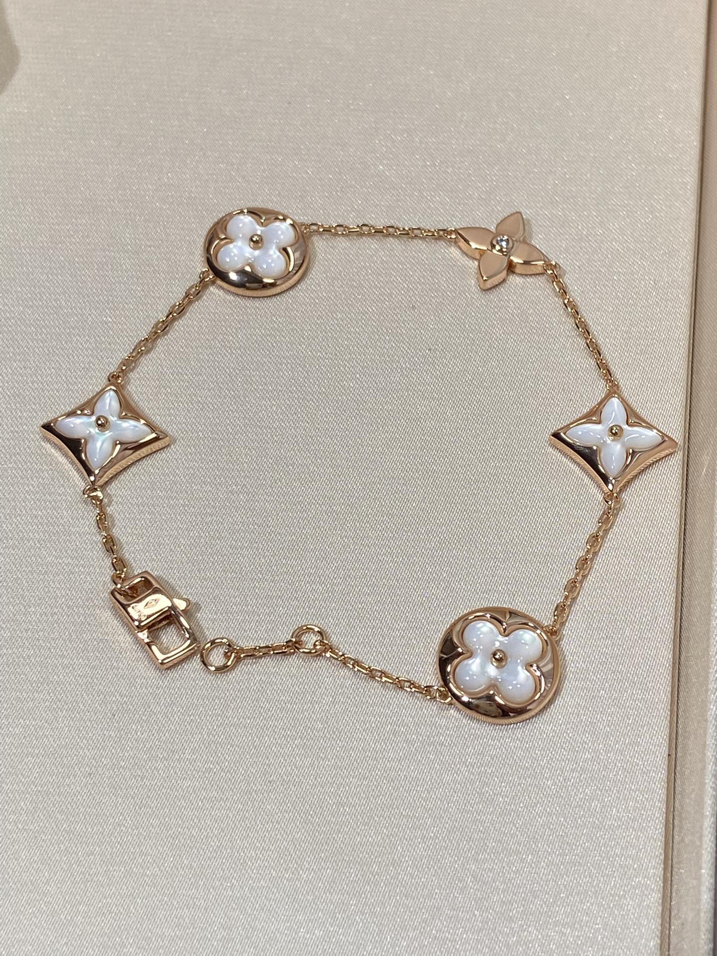 [⭐Glow]STAR AND SUN 5 MOTIF MOP PINK GOLD BRACELET