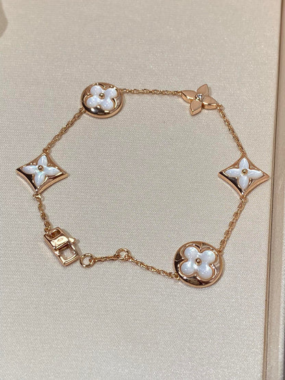 [⭐Glow]STAR AND SUN 5 MOTIF MOP PINK GOLD BRACELET
