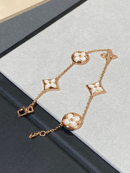 [⭐Glow]STAR AND SUN 5 MOTIF MOP PINK GOLD BRACELET