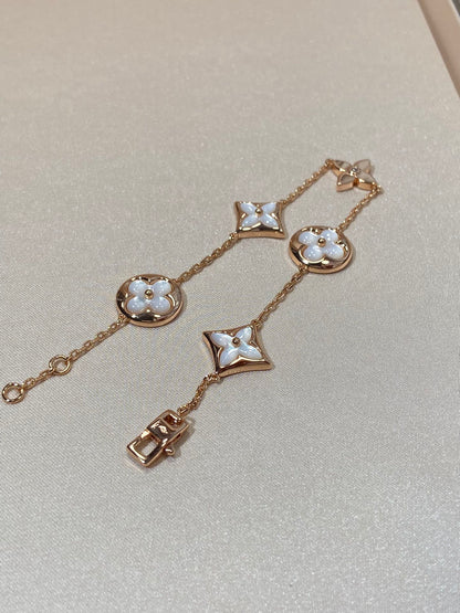 [⭐Glow]STAR AND SUN 5 MOTIF MOP PINK GOLD BRACELET
