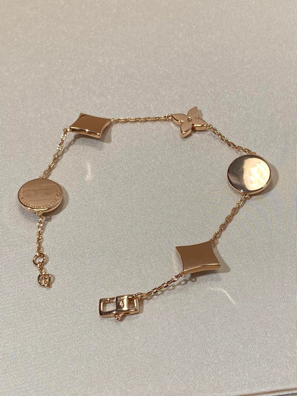 [⭐Glow]STAR AND SUN 5 MOTIF MOP PINK GOLD BRACELET