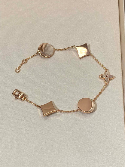 [⭐Glow]STAR AND SUN 5 MOTIF MOP PINK GOLD BRACELET