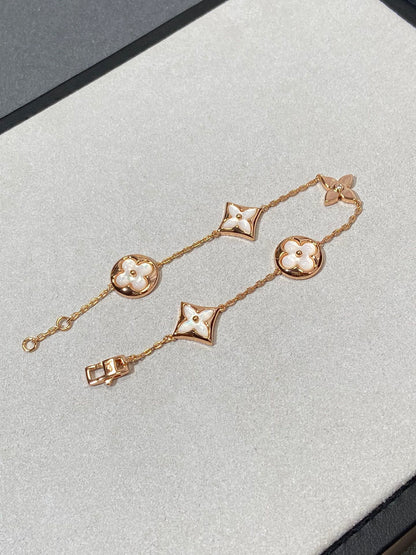 [⭐Glow]STAR AND SUN 5 MOTIF MOP PINK GOLD BRACELET