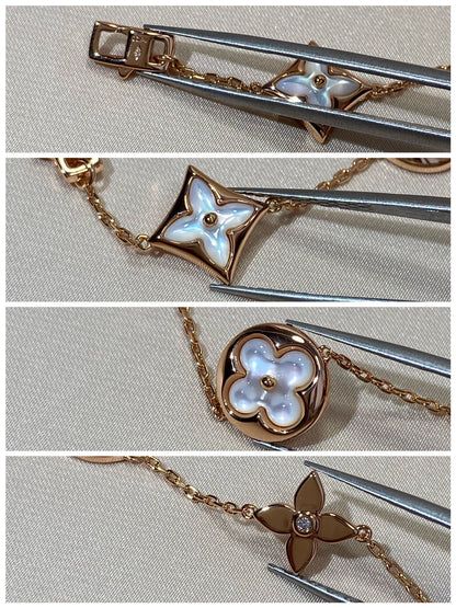[⭐Glow]STAR AND SUN 5 MOTIF MOP PINK GOLD BRACELET