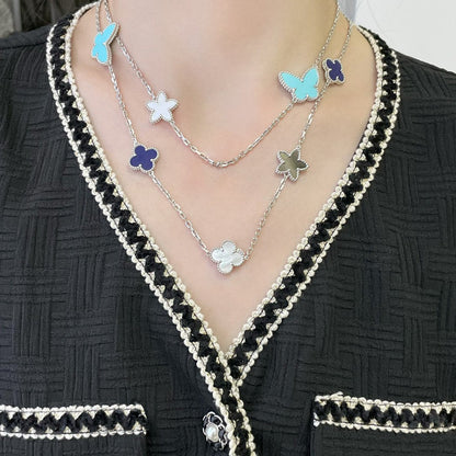 [⭐Glow]LUCKY CLOVER SILVER 11 MOTIF NECKLACE
