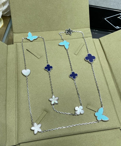 [⭐Glow]LUCKY CLOVER SILVER 11 MOTIF NECKLACE