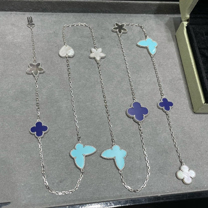 [⭐Glow]LUCKY CLOVER SILVER 11 MOTIF NECKLACE