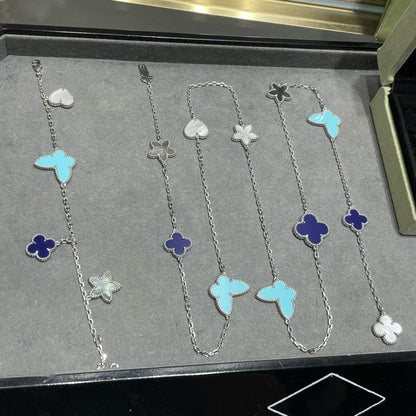 [⭐Glow]LUCKY CLOVER SILVER 11 MOTIF NECKLACE