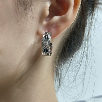 [⭐Glow]LOVE CERAMIC DIAMOND PAVED SILVER EARRINGS