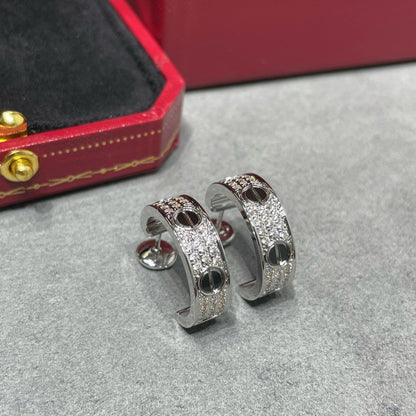 [⭐Glow]LOVE CERAMIC DIAMOND PAVED SILVER EARRINGS