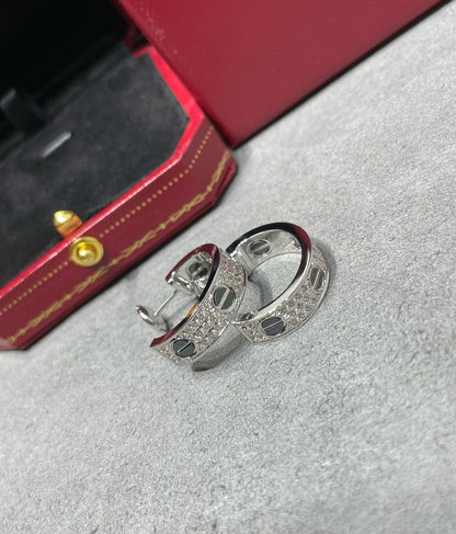 [⭐Glow]LOVE CERAMIC DIAMOND PAVED SILVER EARRINGS
