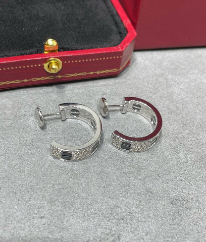 [⭐Glow]LOVE CERAMIC DIAMOND PAVED SILVER EARRINGS