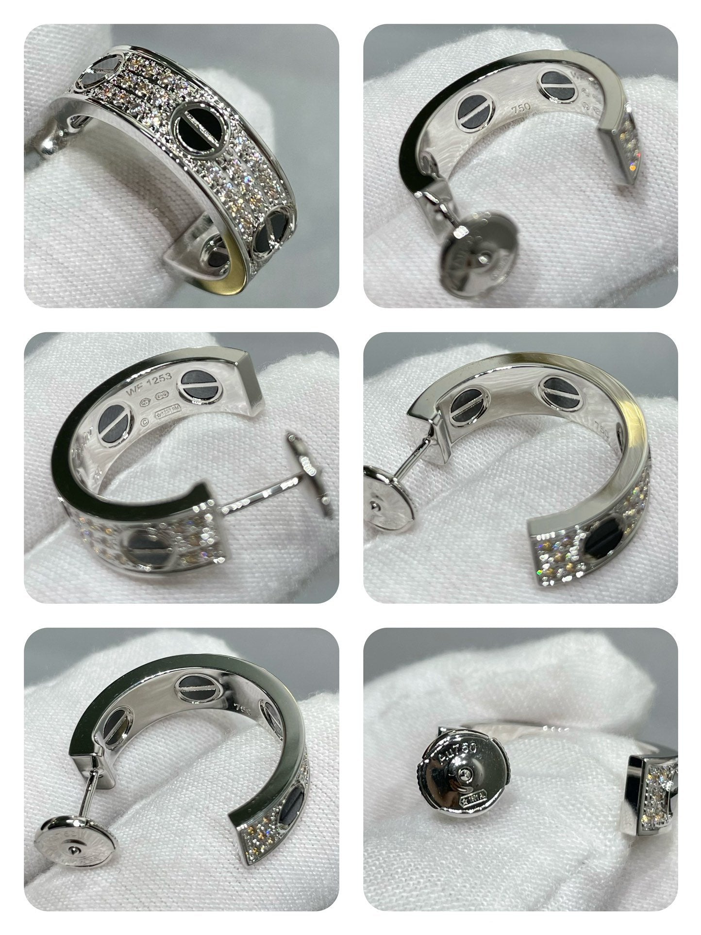 [⭐Glow]LOVE CERAMIC DIAMOND PAVED SILVER EARRINGS