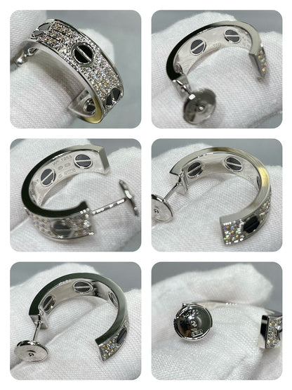 [⭐Glow]LOVE CERAMIC DIAMOND PAVED SILVER EARRINGS