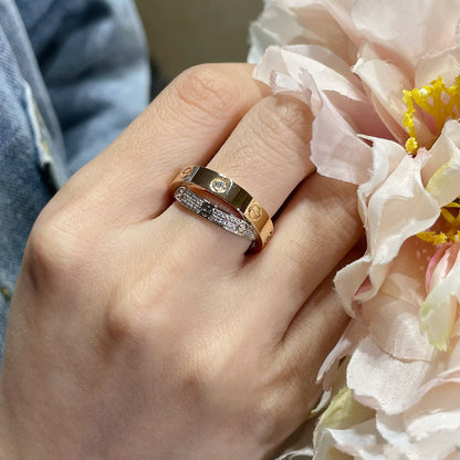 [⭐Glow]LOVE PINK GOLD SILVER DIAMOND DOUBLE RING