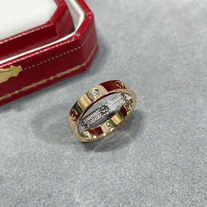 [⭐Glow]LOVE PINK GOLD SILVER DIAMOND DOUBLE RING