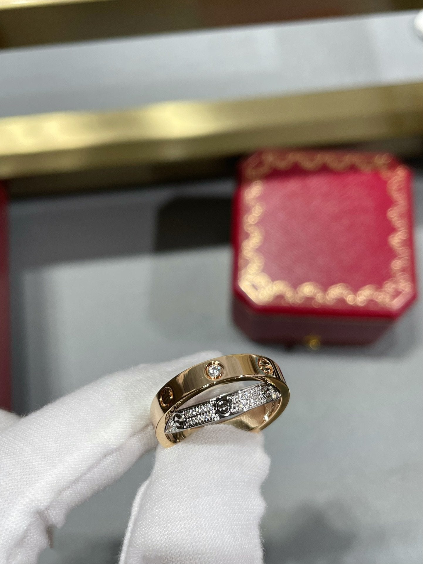 [⭐Glow]LOVE PINK GOLD SILVER DIAMOND DOUBLE RING