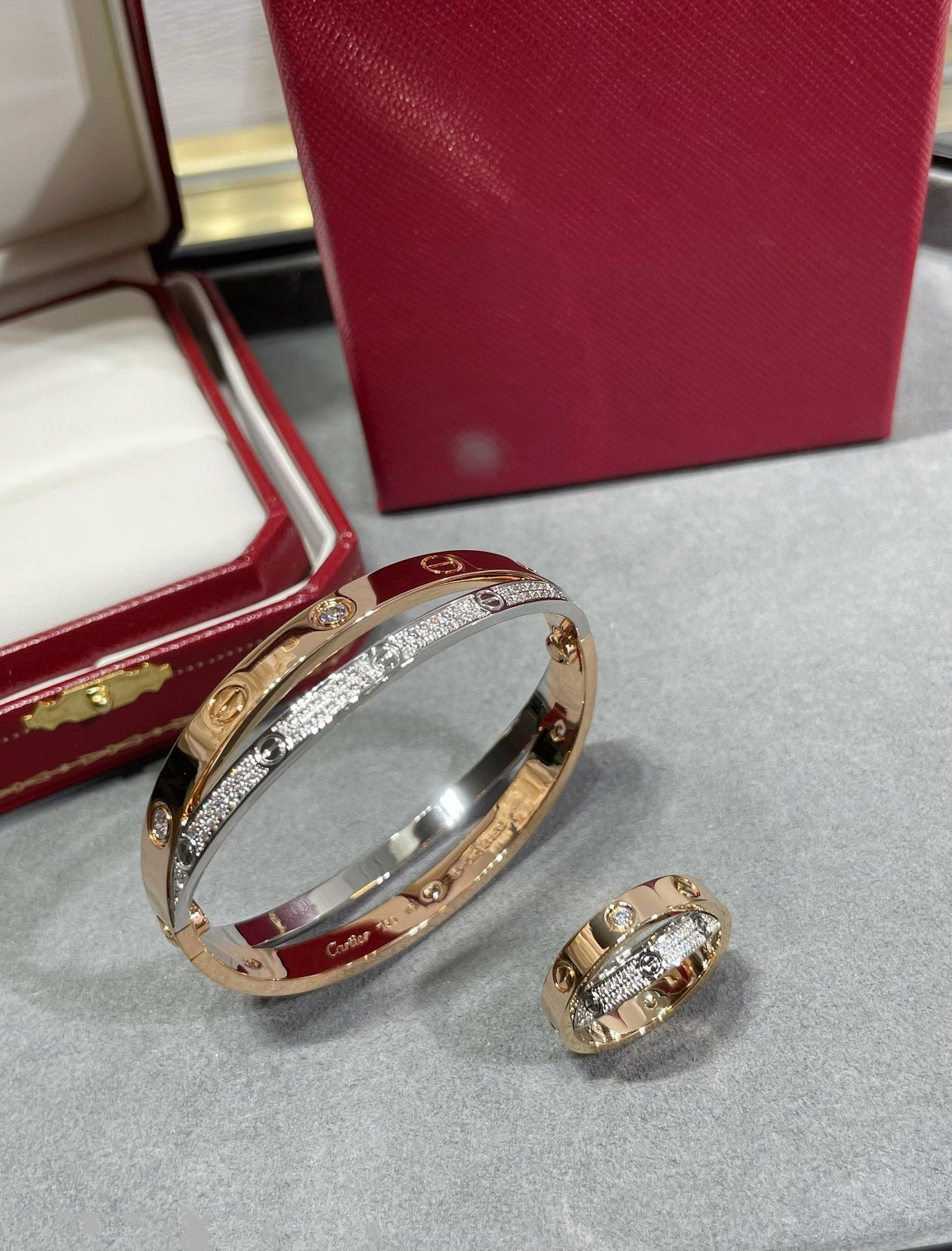 [⭐Glow]LOVE PINK GOLD SILVER DIAMOND DOUBLE RING