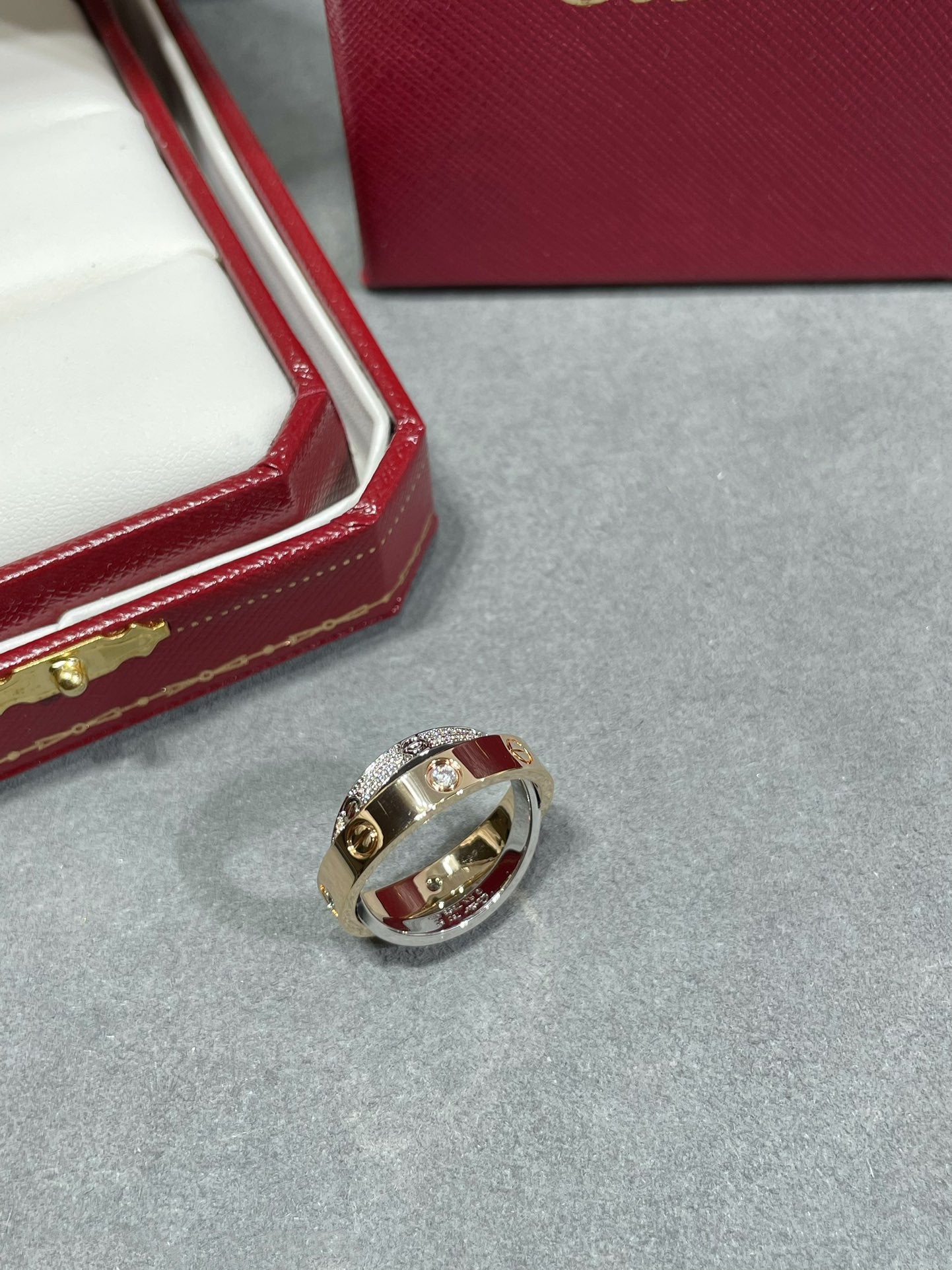 [⭐Glow]LOVE PINK GOLD SILVER DIAMOND DOUBLE RING