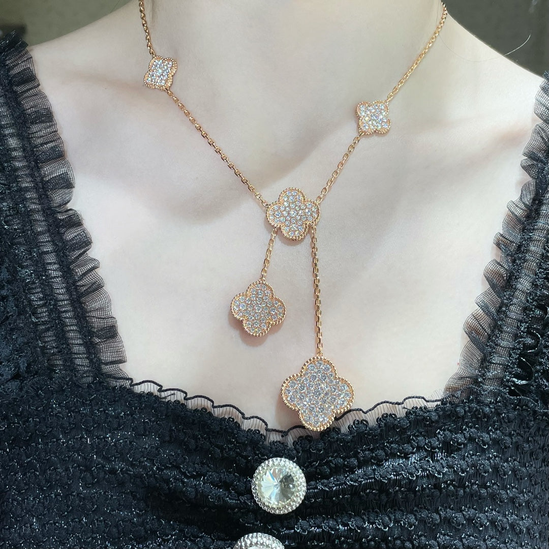[⭐Glow]CLOVER 6 MOTIF DIAMOND PAVED NECKLACE