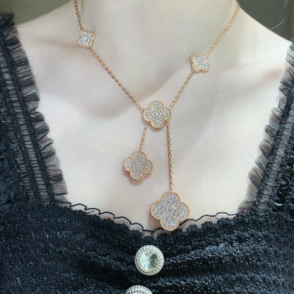 [⭐Glow]CLOVER 6 MOTIF DIAMOND PAVED NECKLACE