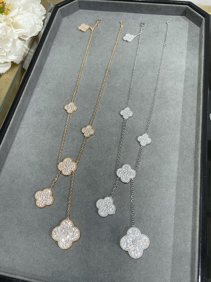[⭐Glow]CLOVER 6 MOTIF DIAMOND PAVED NECKLACE