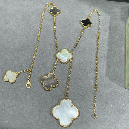 [⭐Glow]CLOVER 6 MOTIF MOP ONYX GOLD NECKLACE