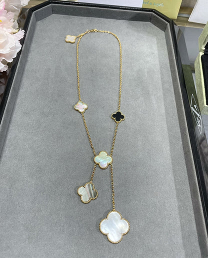 [⭐Glow]CLOVER 6 MOTIF MOP ONYX GOLD NECKLACE