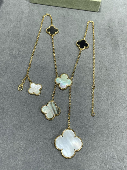 [⭐Glow]CLOVER 6 MOTIF MOP ONYX GOLD NECKLACE