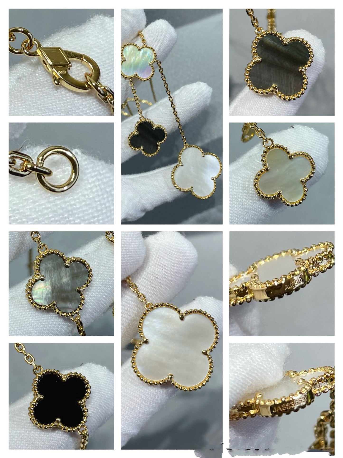 [⭐Glow]CLOVER 6 MOTIF MOP ONYX GOLD NECKLACE