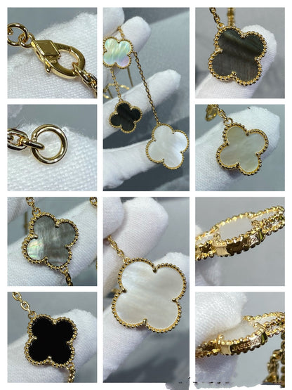 [⭐Glow]CLOVER 6 MOTIF MOP ONYX GOLD NECKLACE