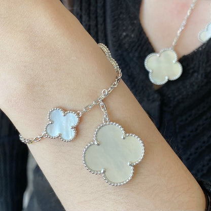 [⭐Glow]CLOVER 5 MOTIF WHITE MOP SILVER BRACELET