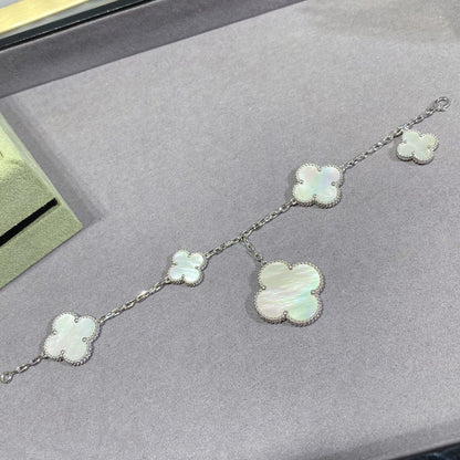 [⭐Glow]CLOVER 5 MOTIF WHITE MOP SILVER BRACELET