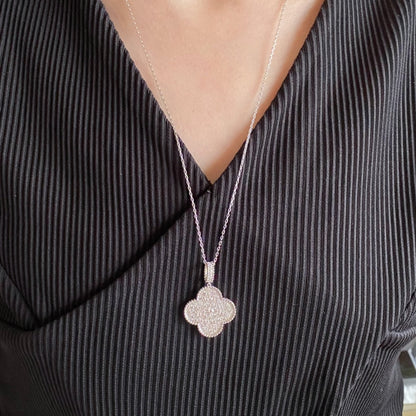 [⭐Glow]CLOVER 25MM LARGE PEDANT DIAMOND PAVED LONG NECKLACE