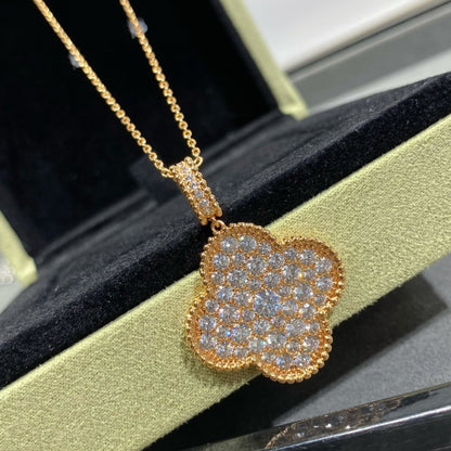 [⭐Glow]CLOVER 25MM LARGE PEDANT DIAMOND PAVED LONG NECKLACE