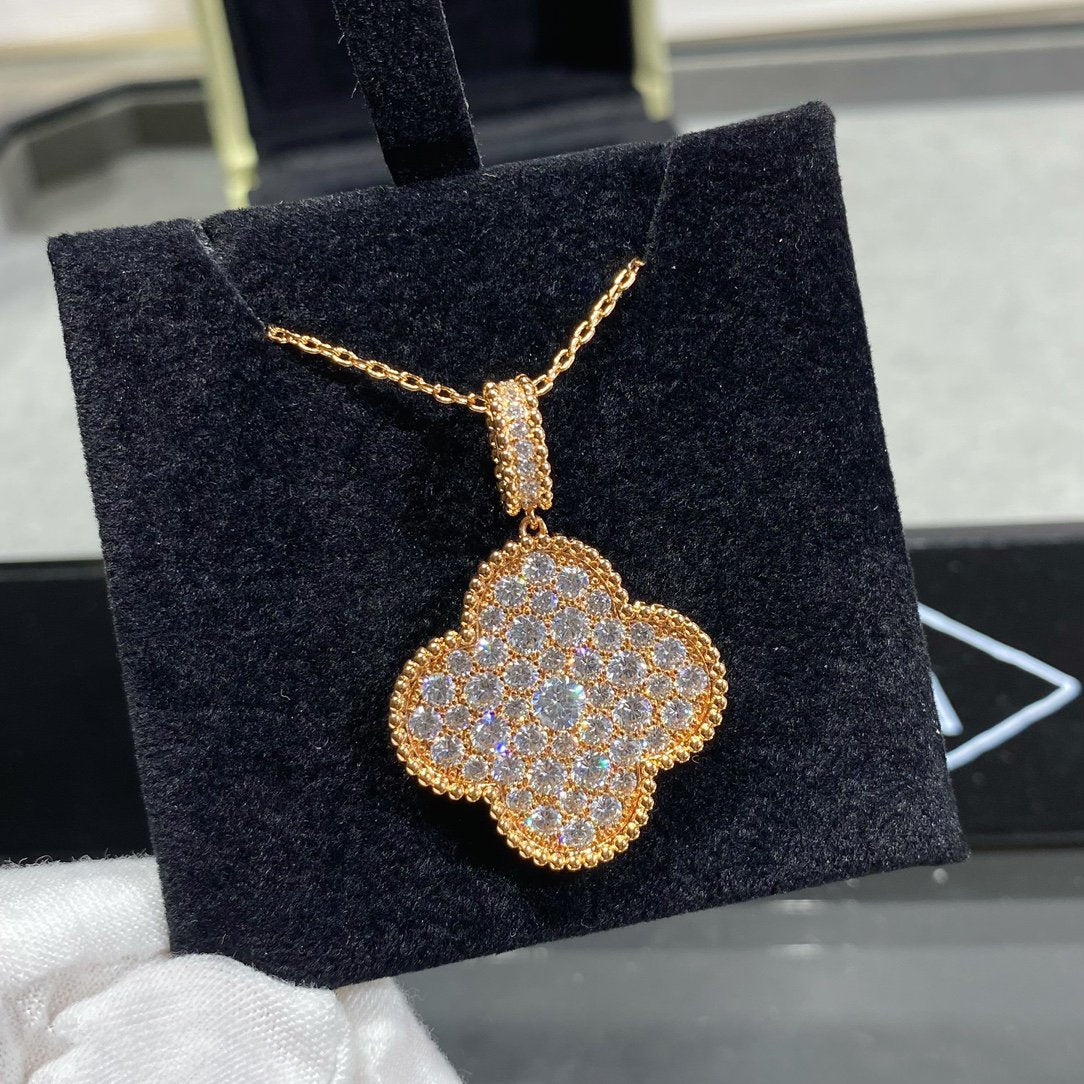 [⭐Glow]CLOVER 25MM LARGE PEDANT DIAMOND PAVED LONG NECKLACE