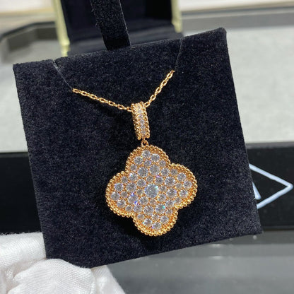 [⭐Glow]CLOVER 25MM LARGE PEDANT DIAMOND PAVED LONG NECKLACE