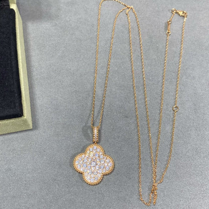 [⭐Glow]CLOVER 25MM LARGE PEDANT DIAMOND PAVED LONG NECKLACE