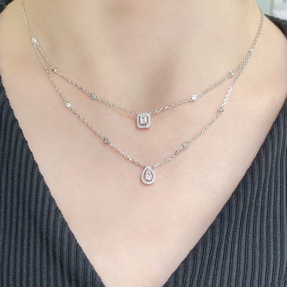 [⭐Glow]MY TWIN 2 ROW DIAMOND NECKLACE