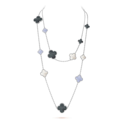 [⭐Glow]CLOVER 16 MOTIF CHALCEDONY MOP SILVER NECKLACE