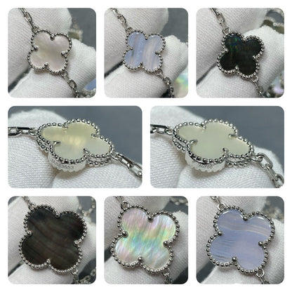 [⭐Glow]CLOVER 16 MOTIF CHALCEDONY MOP SILVER NECKLACE