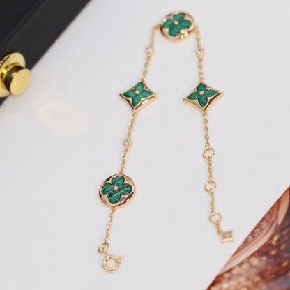 [⭐Glow]STAR AND SUN 4 MOTIF PINK GOLD MALACHITE BRACELET
