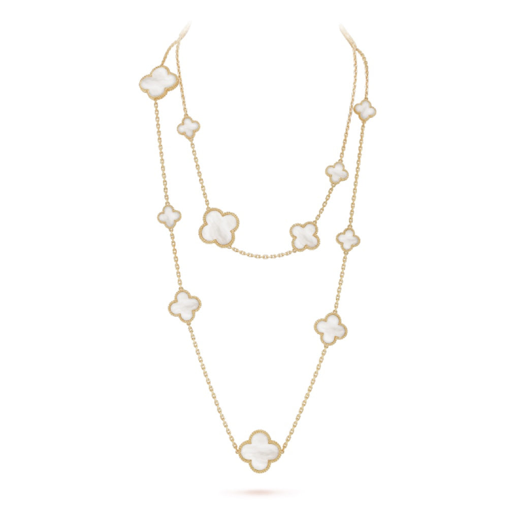 [⭐Glow]CLOVER 16 MOTIF WHITE MOP GOLD NECKLACE