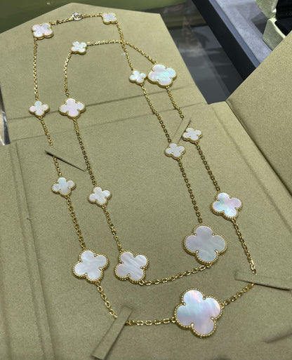 [⭐Glow]CLOVER 16 MOTIF WHITE MOP GOLD NECKLACE