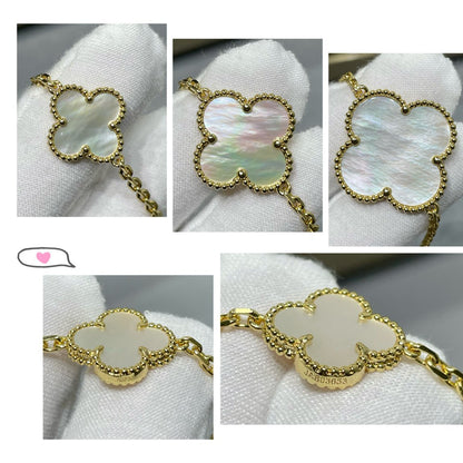 [⭐Glow]CLOVER 16 MOTIF WHITE MOP GOLD NECKLACE