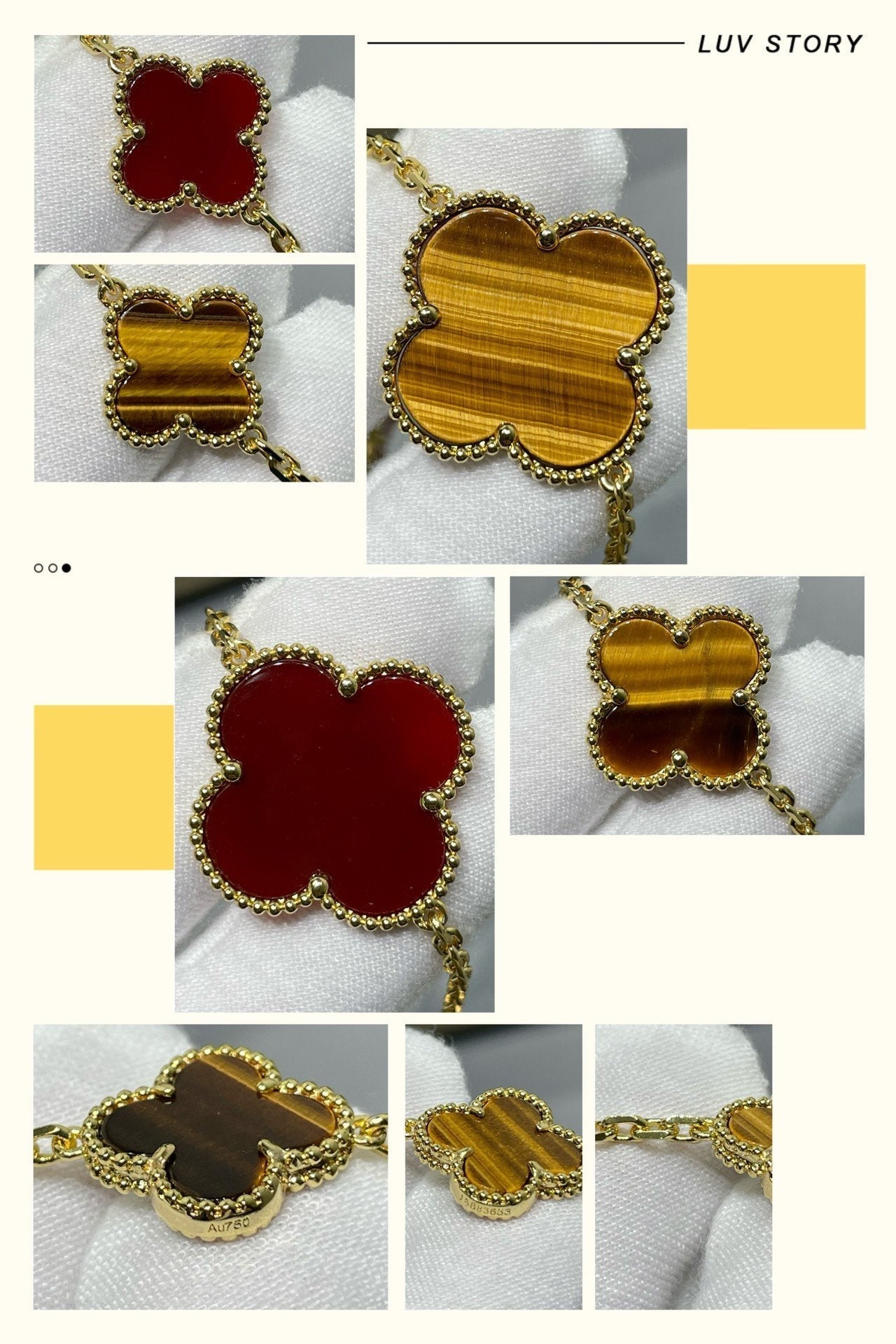 [⭐Glow]CLOVER 16 MOTIF CARNELIAN TIGER EYE ROSE GOLD NECKLACE