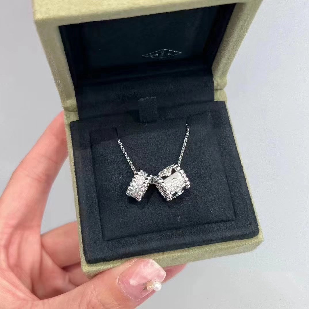 [⭐Glow]PERLEE DOUBLE PENDANT SILVER DIAMOND NECKLACE